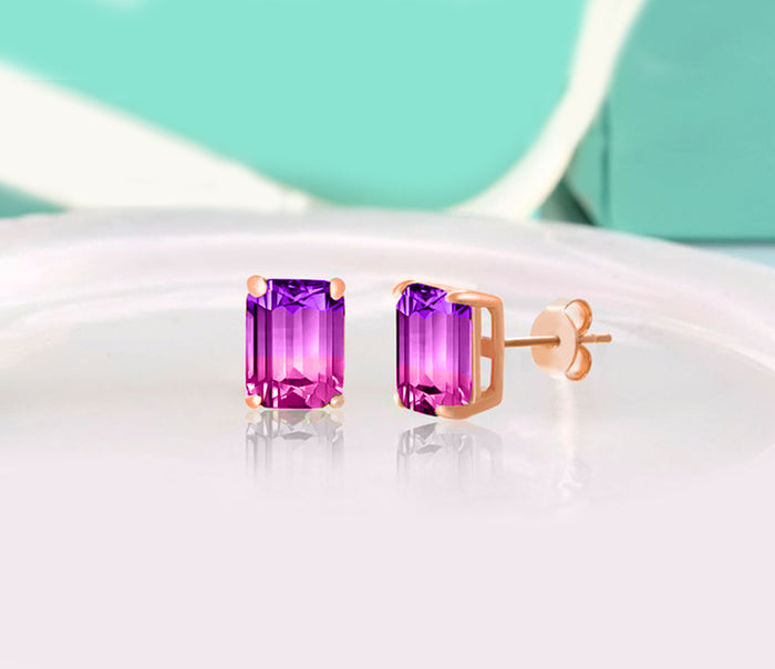 5.00 Ctw Emerald Cut Pink/Amethyst Stud Earringsin 18K Rose Gold Plated, Earring, Golden NYC Jewelry, Golden NYC Jewelry jewelryjewelry deals, swarovski crystal jewelry, groupon jewelry,, jewelry for mom,