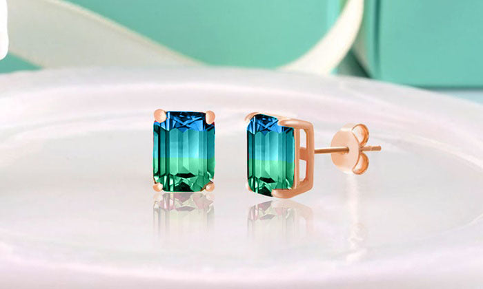 5.00 Ctw Emerald Cut Sapphire/Aquamarine Stud Earringsin 18K Rose Gold Plated, Earring, Golden NYC Jewelry, Golden NYC Jewelry jewelryjewelry deals, swarovski crystal jewelry, groupon jewelry,, jewelry for mom,