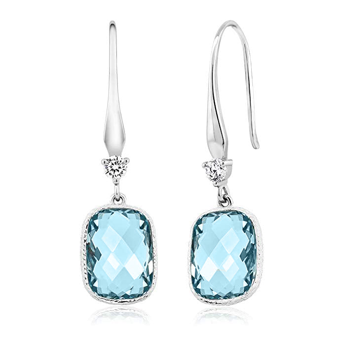 Blue Topaz Diamond Cut Drop Earringin 18K White Gold Plated, Earring, Golden NYC Jewelry, Golden NYC Jewelry jewelryjewelry deals, swarovski crystal jewelry, groupon jewelry,, jewelry for mom,