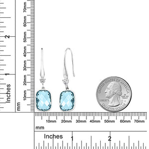 London Blue Topaz Emerald Cut Dangling Silver Plating Earrings