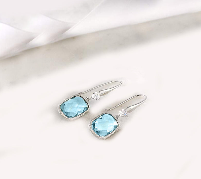 Blue Topaz Diamond Cut Drop Earringin 18K White Gold Plated, Earring, Golden NYC Jewelry, Golden NYC Jewelry  jewelryjewelry deals, swarovski crystal jewelry, groupon jewelry,, jewelry for mom,