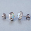 Sleek Simple Minamilisitc Opal Button Studs in 14K White Gold Plating