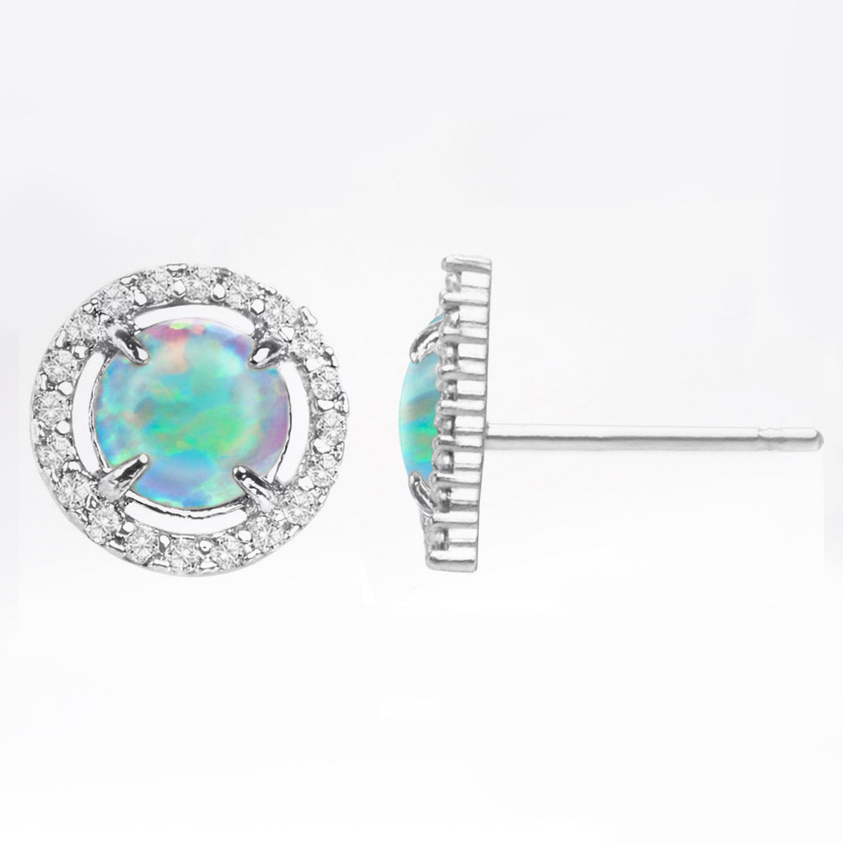 2.50 Ct Opal Created Round Halo Stud Earringin 18K White Gold Plated, Earring, Golden NYC Jewelry, Golden NYC Jewelry jewelryjewelry deals, swarovski crystal jewelry, groupon jewelry,, jewelry for mom,