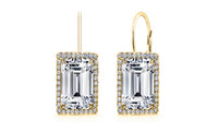 Emerald Cut Austrian Elements Leverback Earrings in 14K Gold Plating