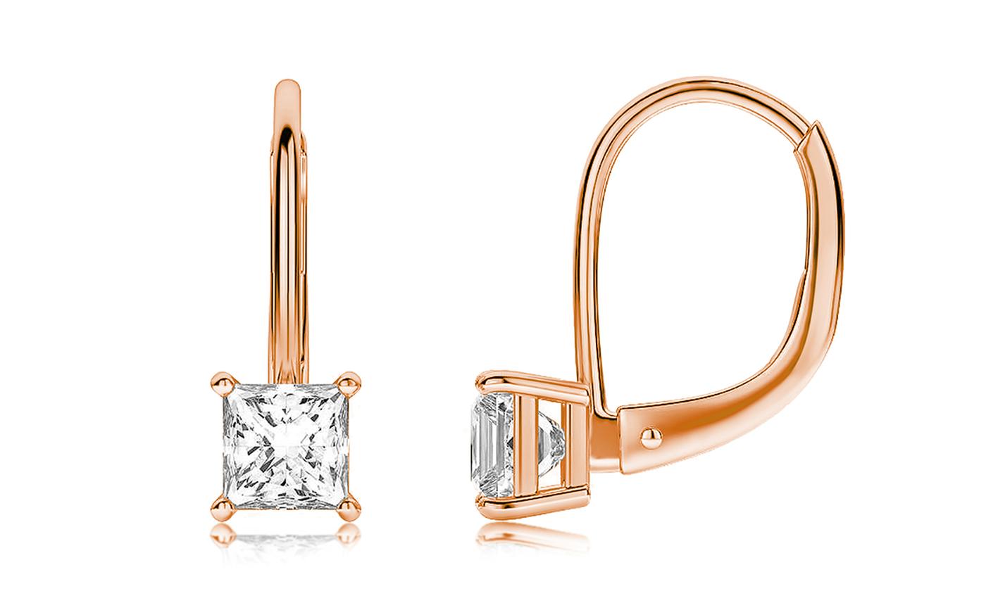 Diamond Princess Cut Leverback Earringin 18K Rose Gold Plated, Earring, Golden NYC Jewelry, Golden NYC Jewelry jewelryjewelry deals, swarovski crystal jewelry, groupon jewelry,, jewelry for mom,