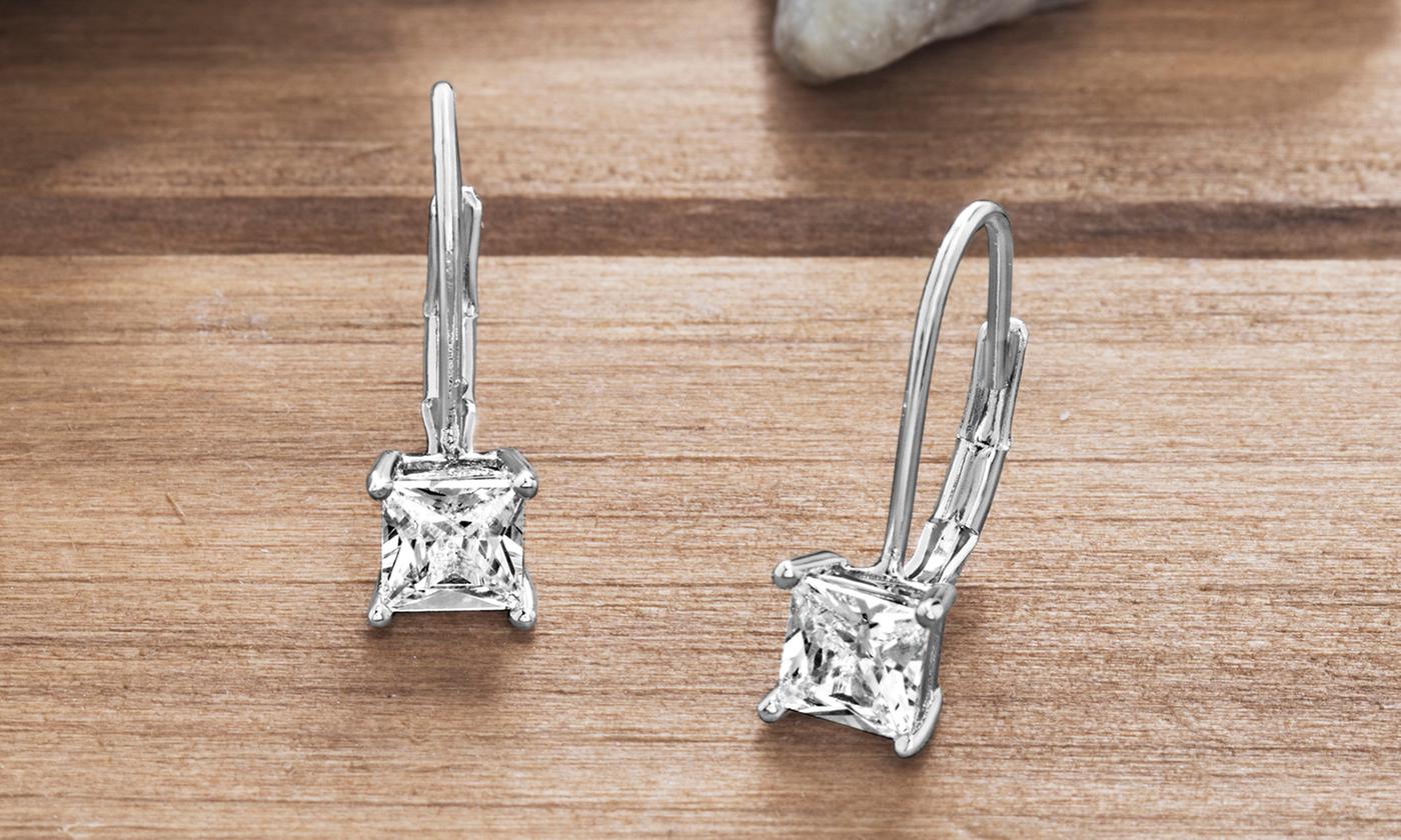 Diamond Princess Cut Leverback Earringin 18K White Gold Plated, Earring, Golden NYC Jewelry, Golden NYC Jewelry jewelryjewelry deals, swarovski crystal jewelry, groupon jewelry,, jewelry for mom,