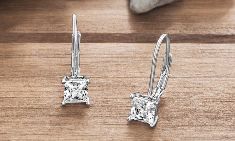 Diamond Princess Cut Leverback Earringin 18K White Gold Plated, Earring, Golden NYC Jewelry, Golden NYC Jewelry jewelryjewelry deals, swarovski crystal jewelry, groupon jewelry,, jewelry for mom,