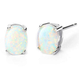 1.00 CTTW Oceanic Opal Oval Cut Studs in 14K White Gold