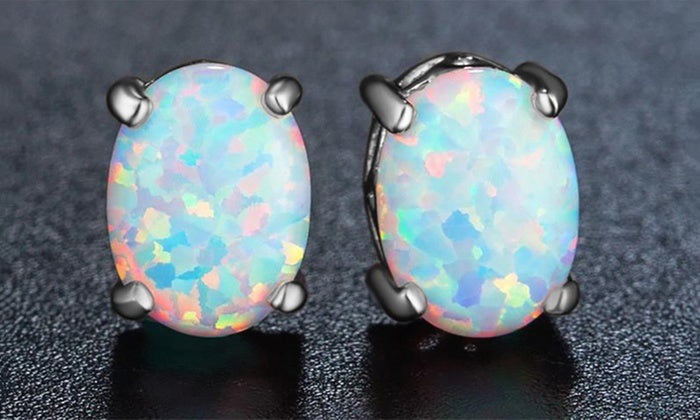 3.00 CT Oval Cut Opal Stud Earring in 18K White Gold Plated, Earring, Golden NYC Jewelry, Golden NYC Jewelry jewelryjewelry deals, swarovski crystal jewelry, groupon jewelry,, jewelry for mom,