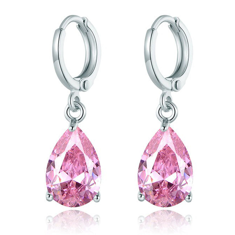 Pink Pear Cut Dangling Leverback Earrings in 14K White Gold