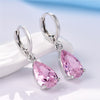 Pink Pear Cut Dangling Leverback Earrings in 14K White Gold