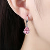 Pink Pear Cut Dangling Leverback Earrings in 14K White Gold