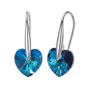 Blue Austrian Elements Heart Shaped Drop Earrings in 14K White Gold
