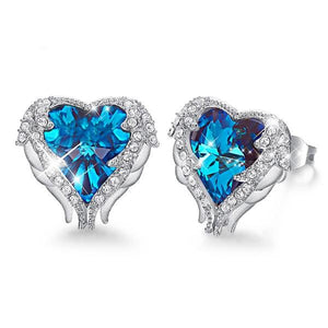 Angel Wings Sapphire Stud 18K White Gold Plated