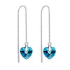 Blue Austrian Elements Dangling Heart Shaped Threader Earrings in 14K White Gold