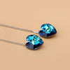 Blue Austrian Elements Dangling Heart Shaped Threader Earrings in 14K White Gold