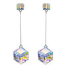 Aurora Borealis Austrian Elements Cubed Dangling Earrings in 14K White Gold