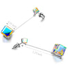 Aurora Borealis Austrian Elements Cubed Dangling Earrings in 14K White Gold