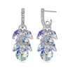 Aurora Borealis Austrian Dangling Cluster Grapevine Earrings in 14K White Gold