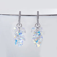 Aurora Borealis Austrian Dangling Cluster Grapevine Earrings in 14K White Gold