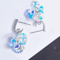 Aurora Borealis Austrian Dangling Cluster Grapevine Earrings in 14K White Gold