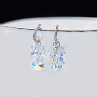 Aurora Borealis Austrian Dangling Cluster Grapevine Earrings in 14K White Gold