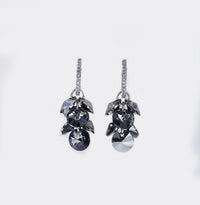 Black Austrian Dangling Cluster Grapevine Earrings in 14K White Gold