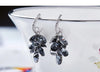 Black Austrian Dangling Cluster Grapevine Earrings in 14K White Gold