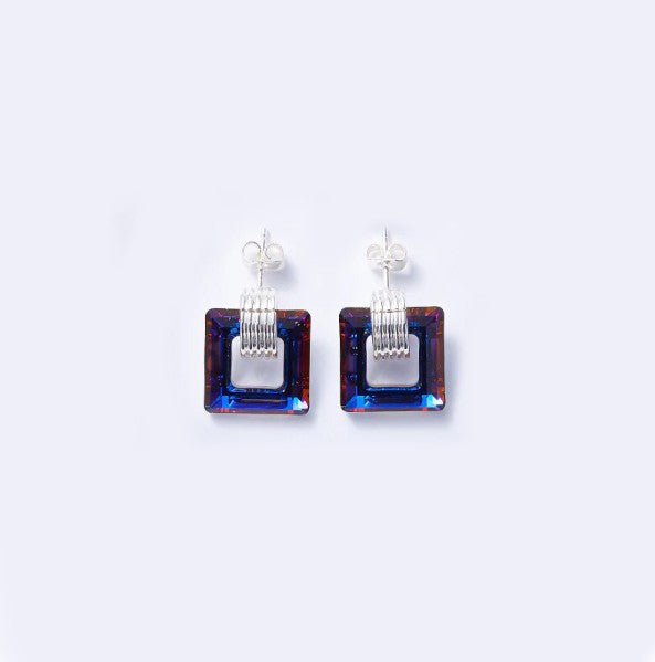 Black Austrian Square Shaped Studs in 14K White Gold Plating