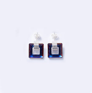 Black Austrian Square Shaped Studs in 14K White Gold Plating