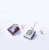 Black Austrian Square Shaped Studs in 14K White Gold Plating