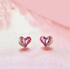 Pink Austrian Elements Heart Shaped Pav'e Studs in 14K Rose Gold Plating