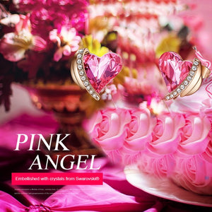Pink Austrian Elements Heart Shaped Pav'e Studs in 14K Rose Gold Plating
