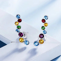 Rainbow Austrian Cluster Crawler Earrings in 14K White Gold