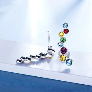 Rainbow Austrian Cluster Crawler Earrings in 14K White Gold