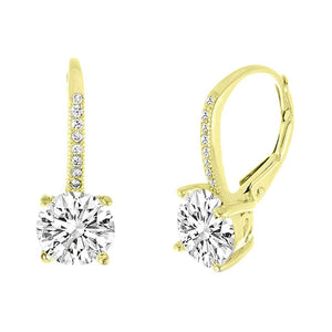 Asscher Cut Austrian Elements Pav'e Leverback Earrings in 14K Gold