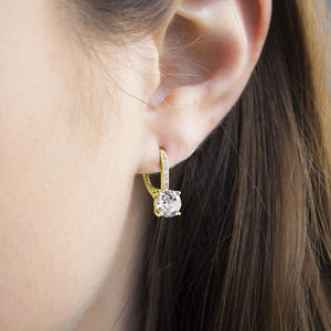 Asscher Cut Austrian Elements Pav'e Leverback Earrings in 14K Gold