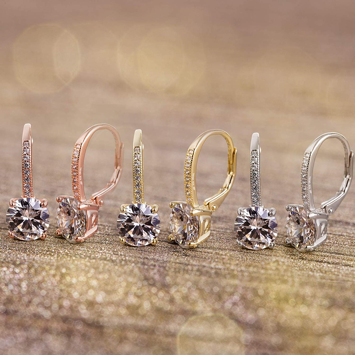 Pave Leverback Earrings in 18K Gold with Swarovski Elements by Golden NYC ( 3 Colors)