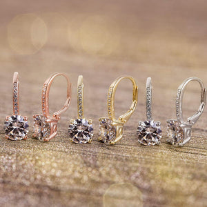 Pave Leverback Earrings in 18K Gold with Swarovski Elements by Golden NYC ( 3 Colors)