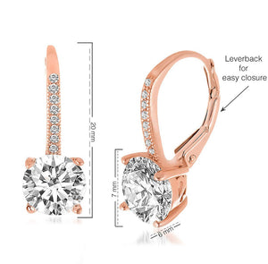 Asscher Cut Austrian Elements Pav'e Leverback Earrings in 14K Rose Gold