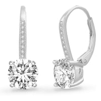 Asscher Cut Austrian Elements Pav'e Leverback Earrings in 14K White Gold