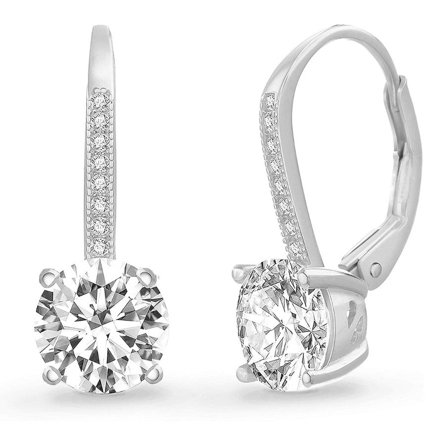 Asscher Cut Austrian Elements Pav'e Leverback Earrings in 14K White Gold