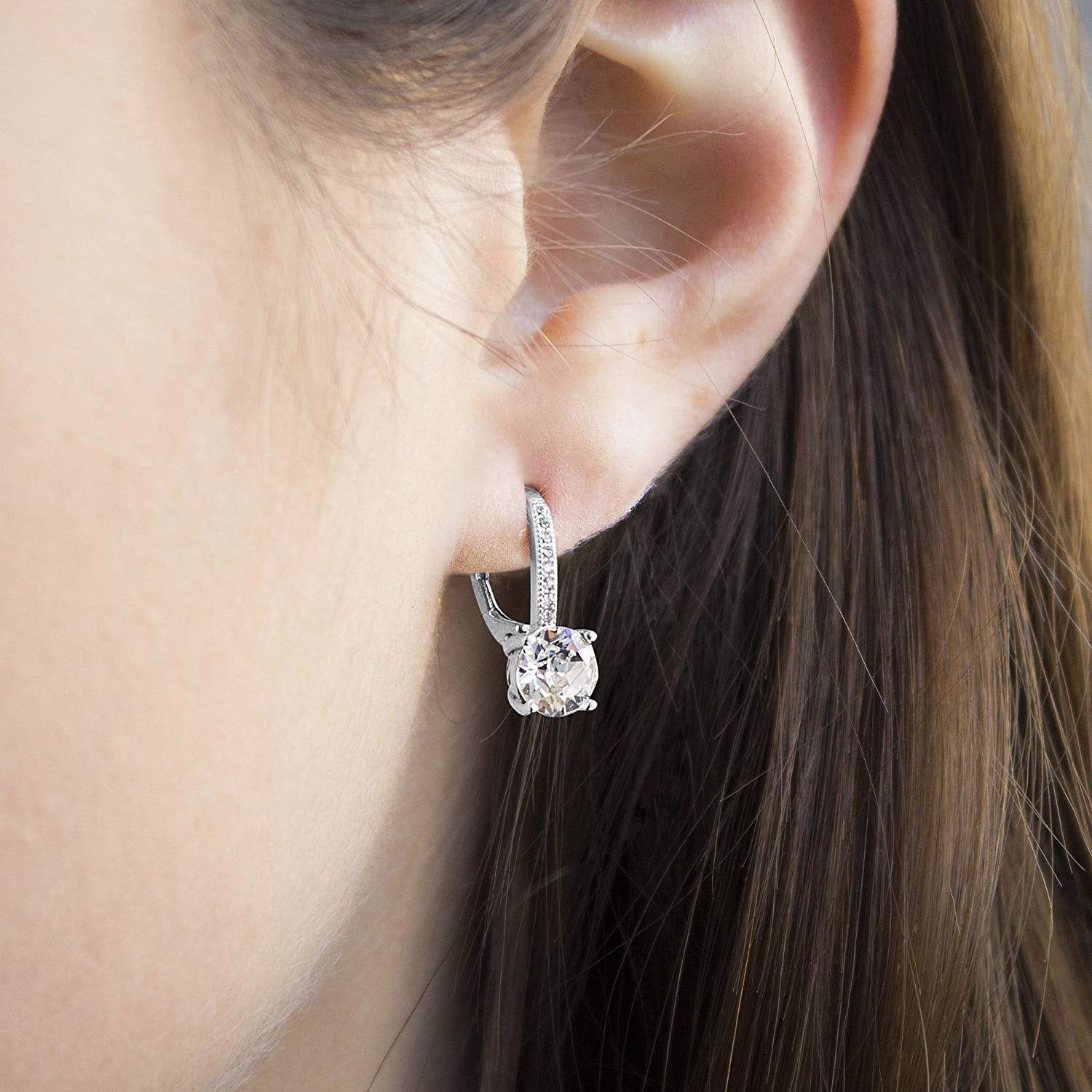 Pave Leverback Earrings in 18K Gold with Swarovski Elements by Golden NYC ( 3 Colors)