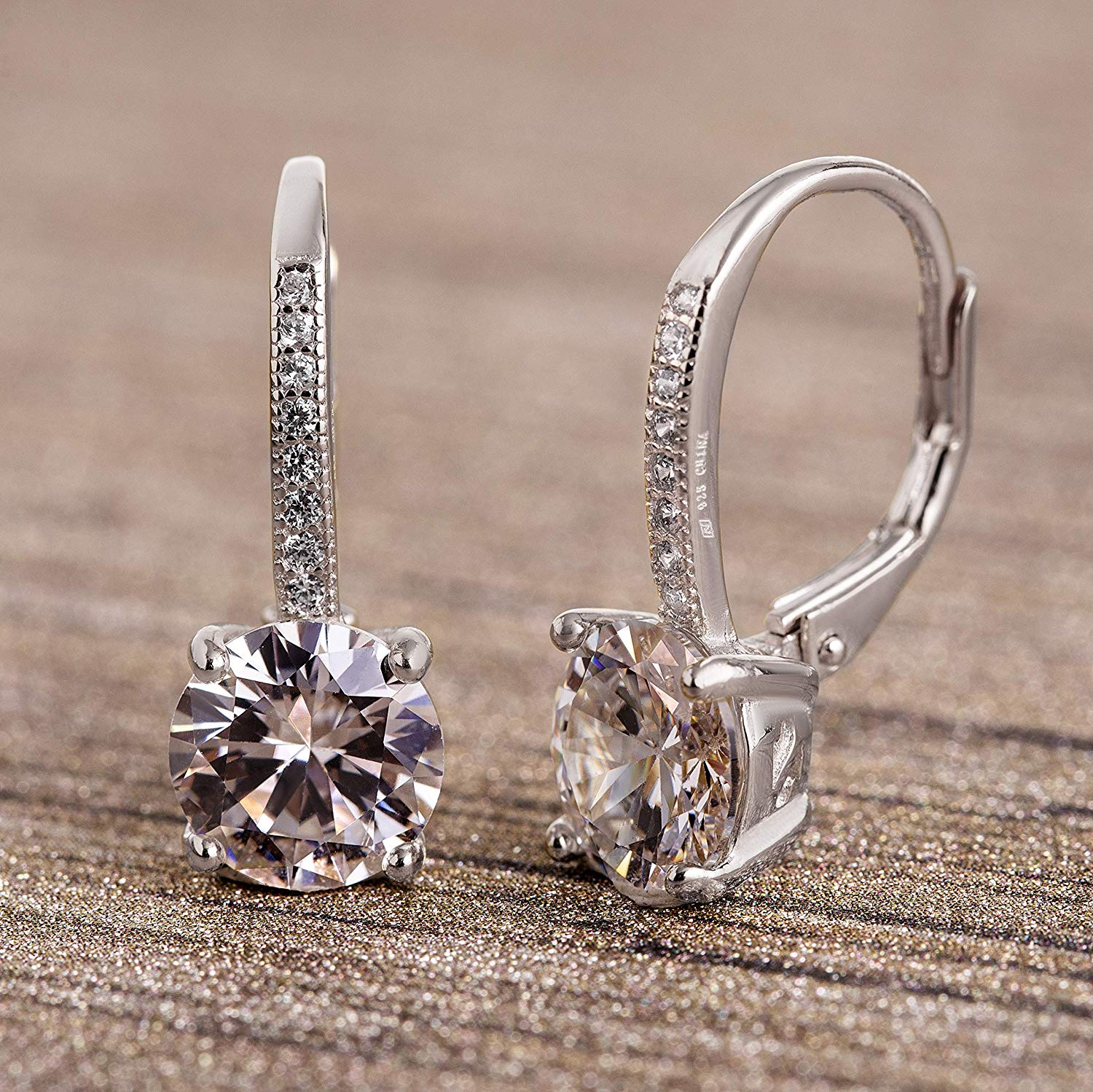 Pave Leverback Earrings in 18K Gold with Swarovski Elements by Golden NYC ( 3 Colors)