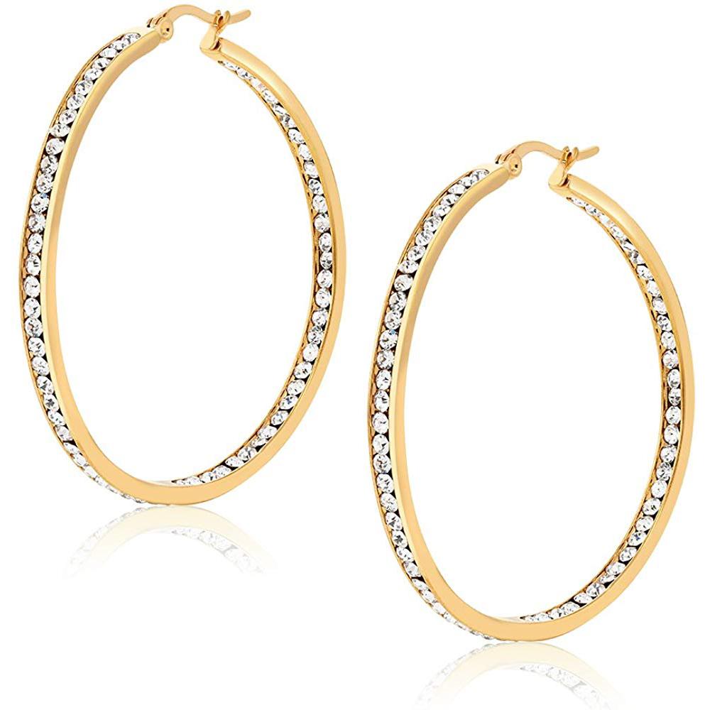 3" Classic Inside Out Pave Hoop Earring