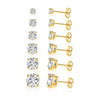 6 Piece Graduating Classic Austrian Elements Studs in 14K Gold Plated