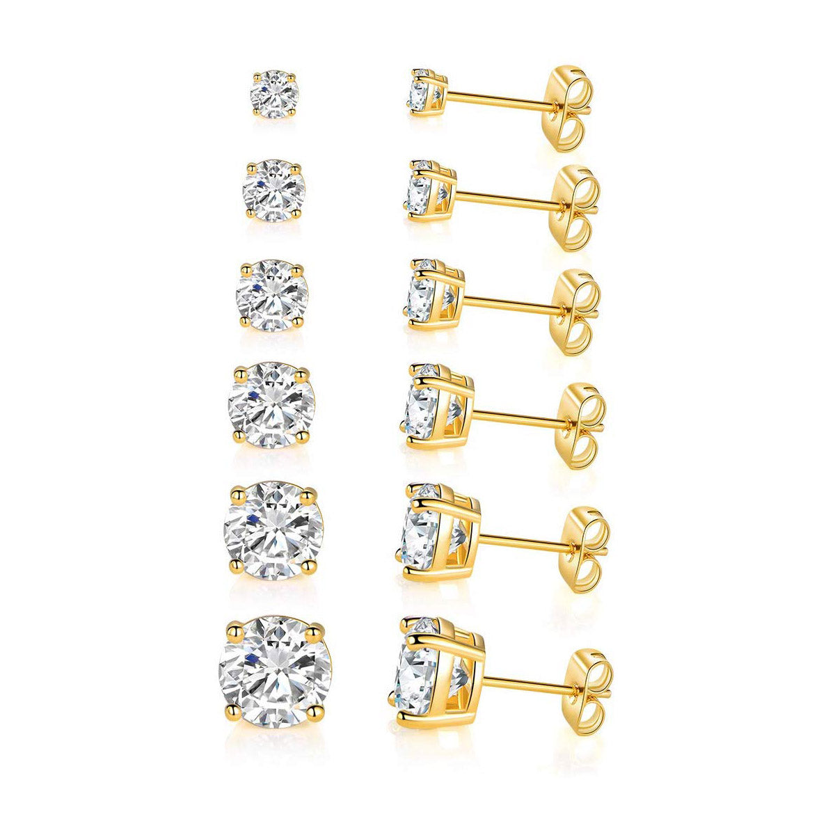9 CT Stud Earrings Set 18K White Gold Plated (5-Pairs) by: Golden NYC Jewelry