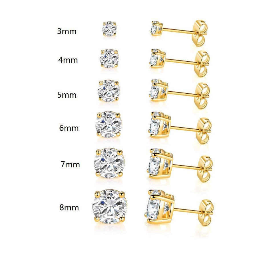 6 Piece Graduating Classic Austrian Elements Studs in 14K Gold Plated