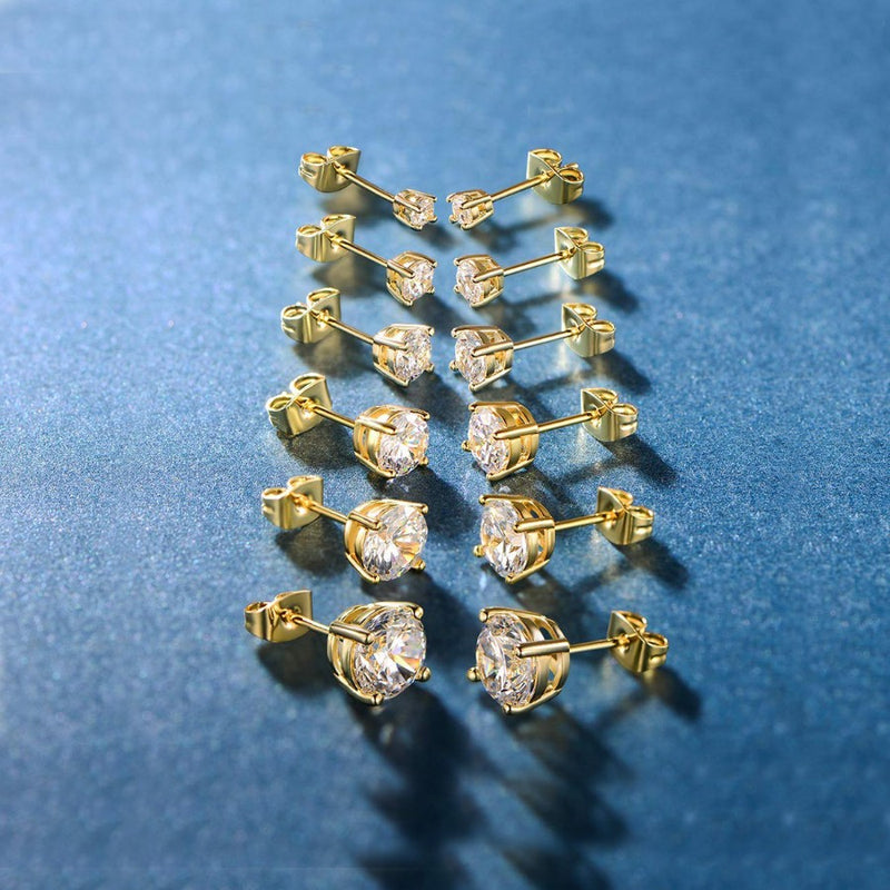 6 Piece Graduating Classic Austrian Elements Studs in 14K Gold Plated