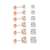 6 Piece Graduating Classic Austrian Elements Studs in 14K Rose Gold Plated